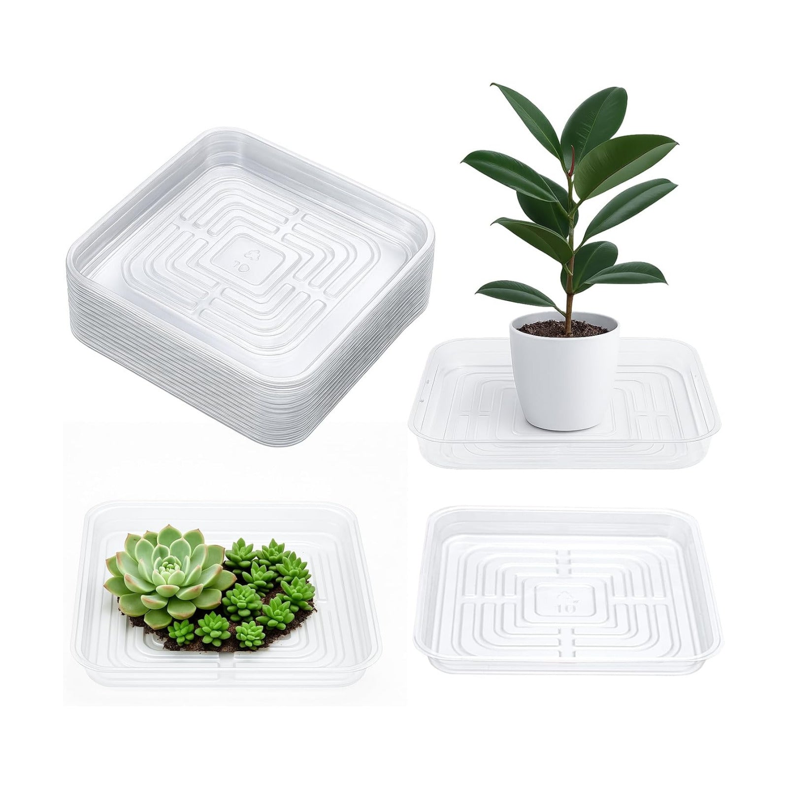 20 Pack Square Plant Saucer Plant Trays for Pots 10 Inch Plant Saucers for Outdoors and Indoor Clear Plant Pot Saucers