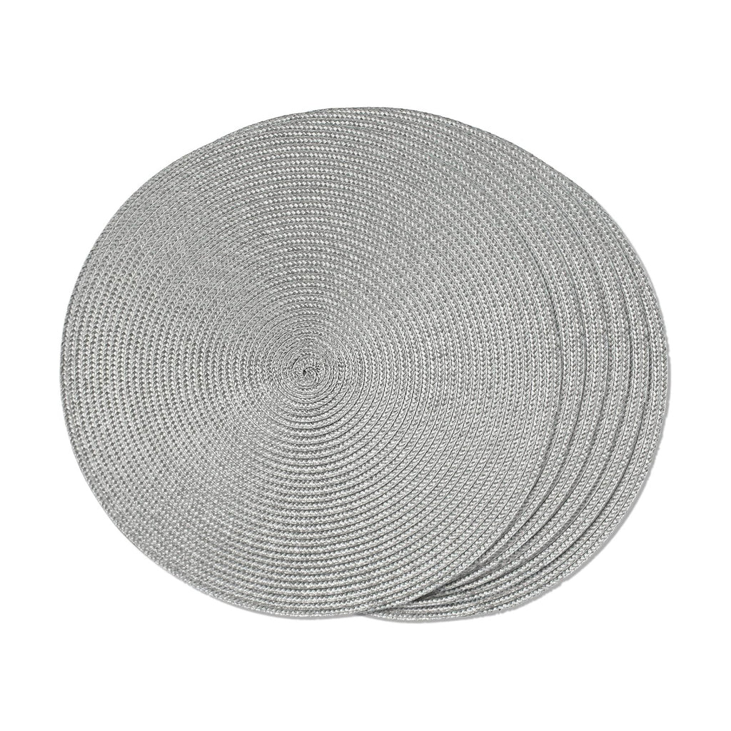 FunWheat Round Braided Placemats Set of 6 Table Mats for Dining Tables Woven Washable Non-Slip Place mats 15 inch(Grey, 6pcs)