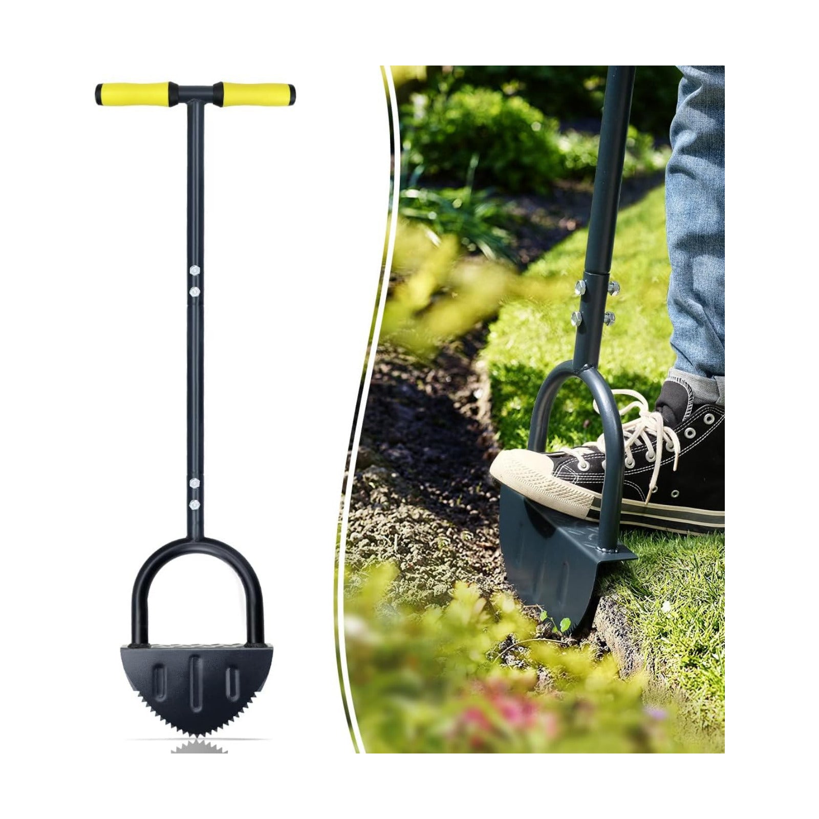 Colwelt Saw-Tooth Edger Lawn Tool, Half Moon Lawn Edger with T-Grip, Sidewalk Grass Long Handled Step Edger, 38-Inch