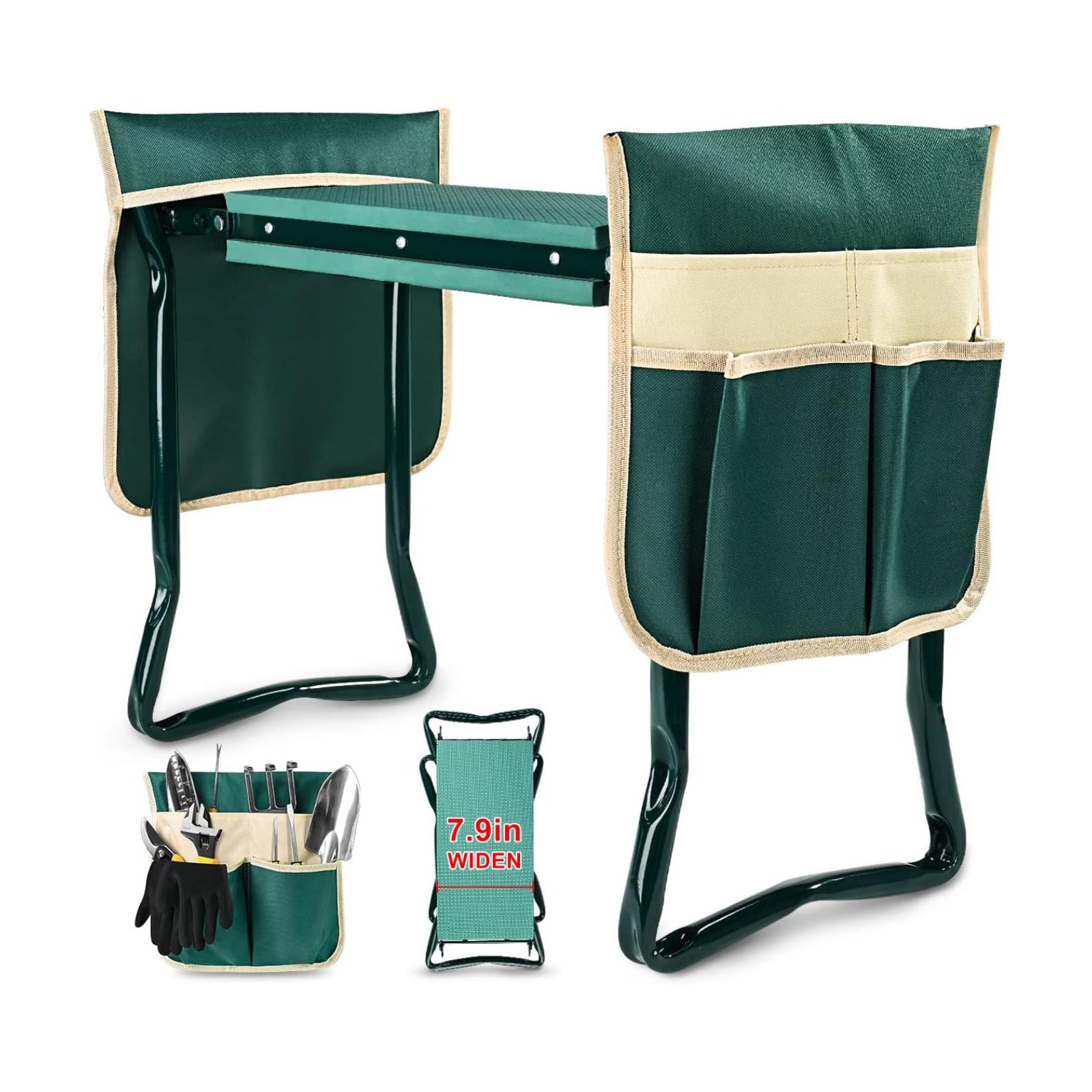 KVR Upgraded Garden Kneeler and Seat with Thicken & Widen Soft Kneeling Pad,Heavy Duty Foldable Gardener Stool with 2