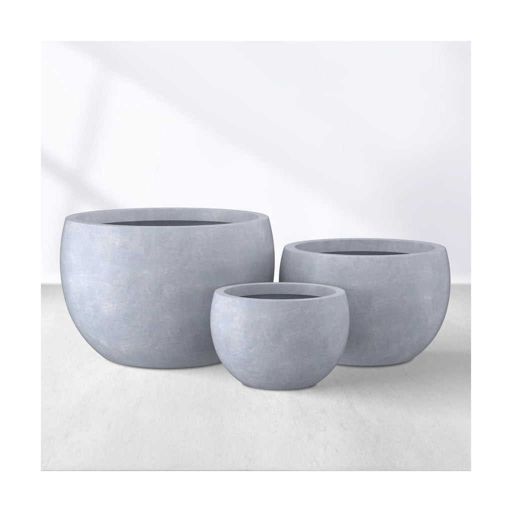 Kante Set of 3 Blue Gray Concrete Bowl Round Planters for Modern Home | Handcrafted, Premium, Durable, All-Weather