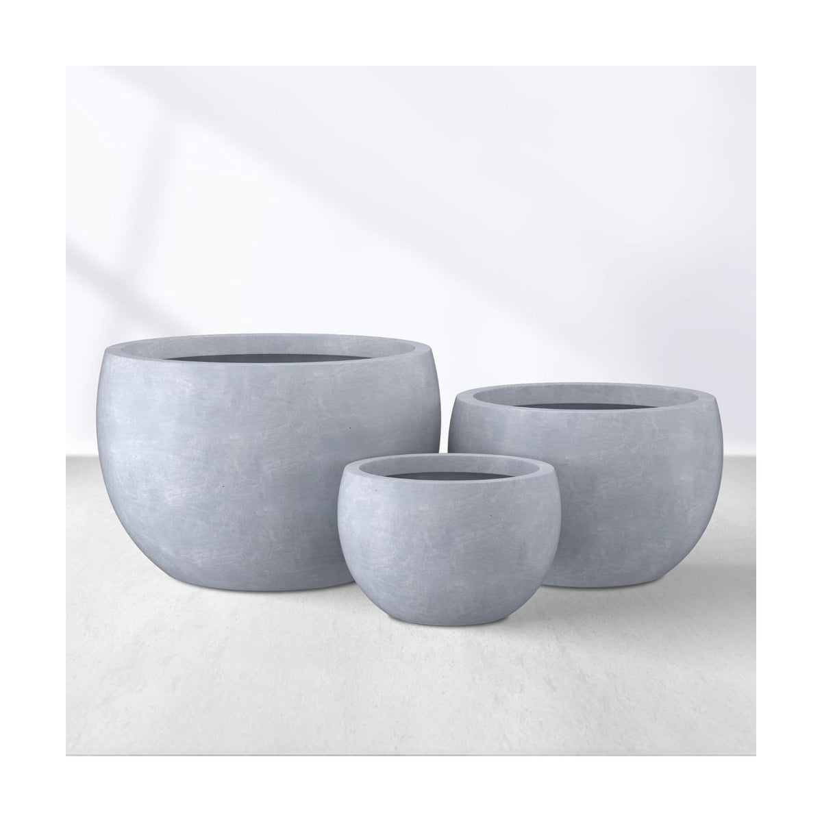 Kante Set of 3 Blue Gray Concrete Bowl Round Planters for Modern Home | Handcrafted, Premium, Durable, All-Weather