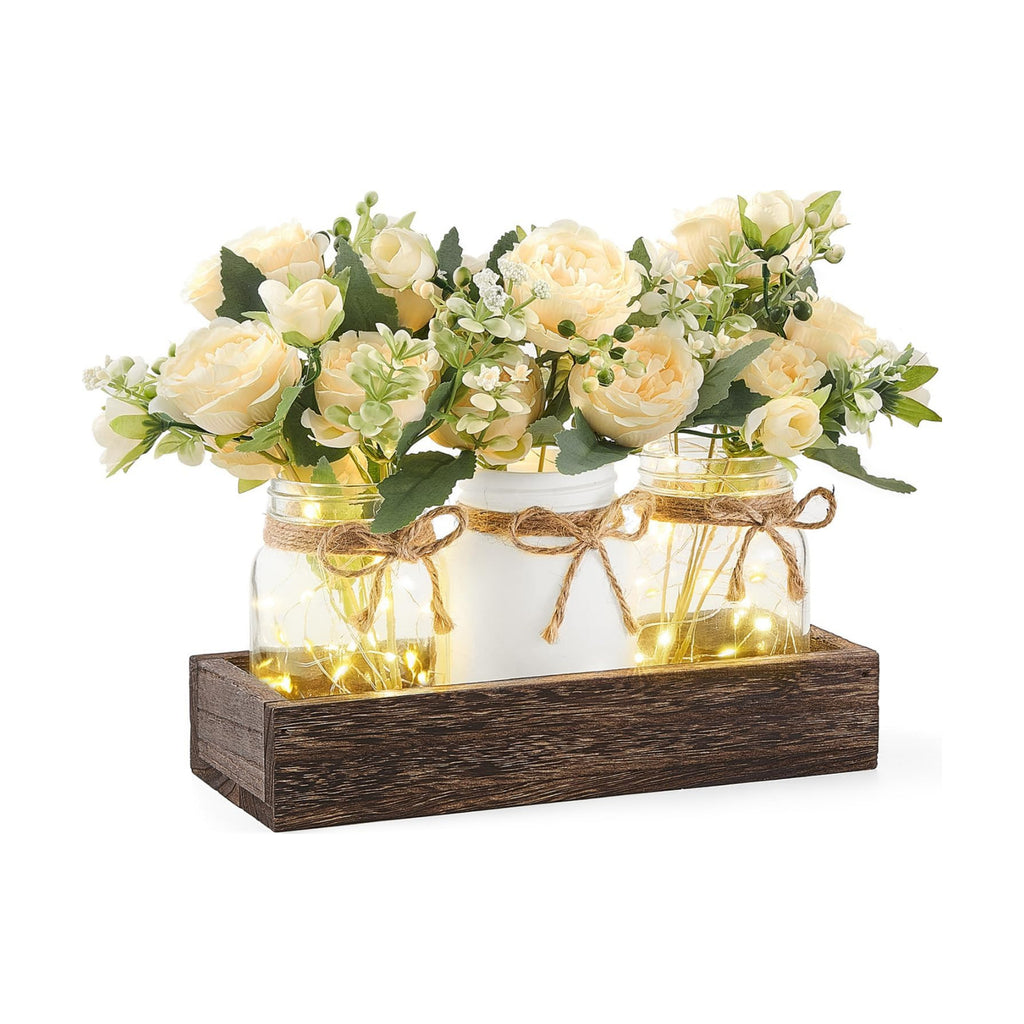 Mkono Mason Jar Lights Centerpieces for Tables Dining Room Farmhouse Decor