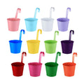12 Pack Balcony Planters Railing Hanging, Colorful Railing Planter 6.4 Inch Plant Pots with Drainage Holes Hanging