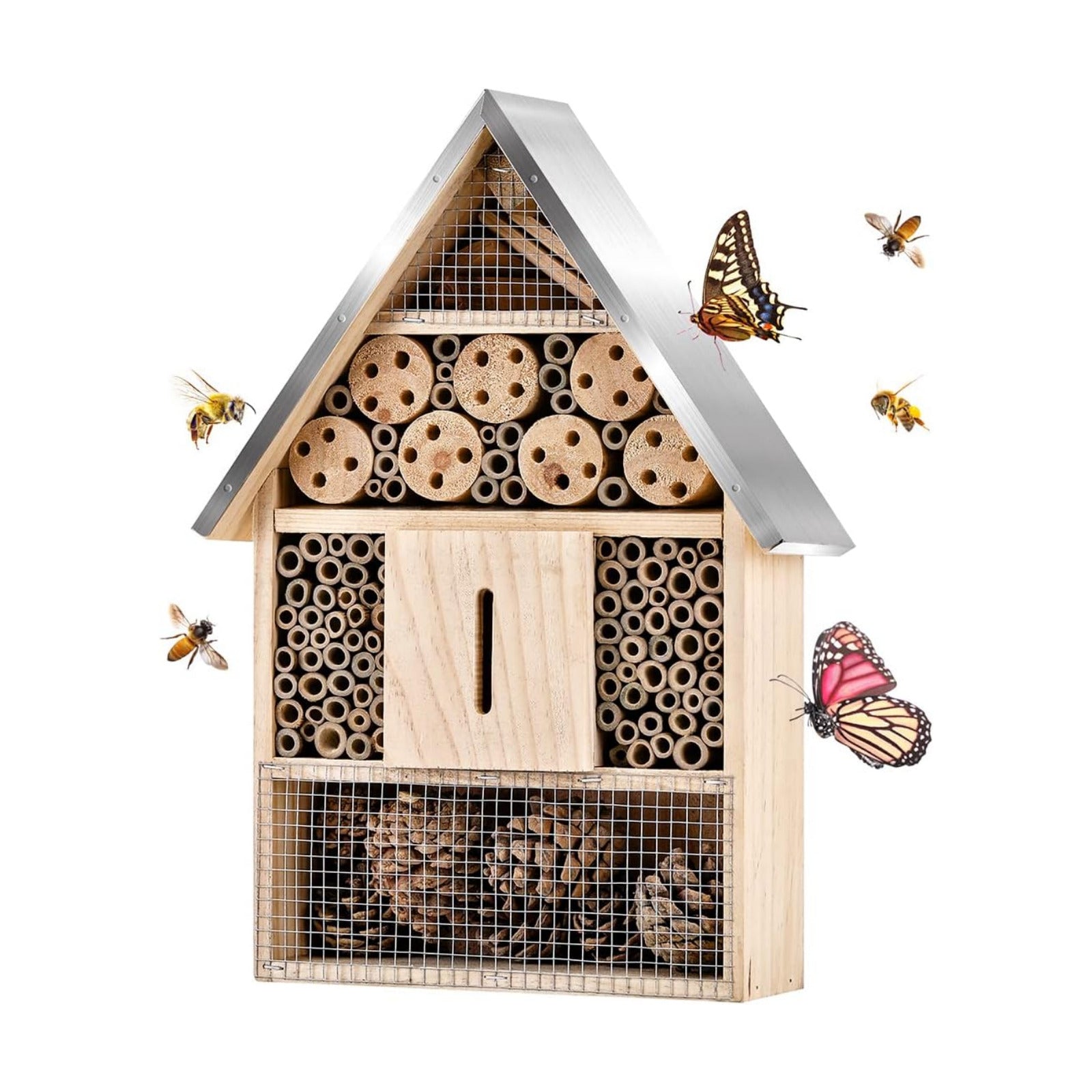 Wooden Mason Insect Bee Butterfly House,Insect Hotel,an Outdoor Hanging Bamboo Habitat for Bee Butterfly Ladybugs