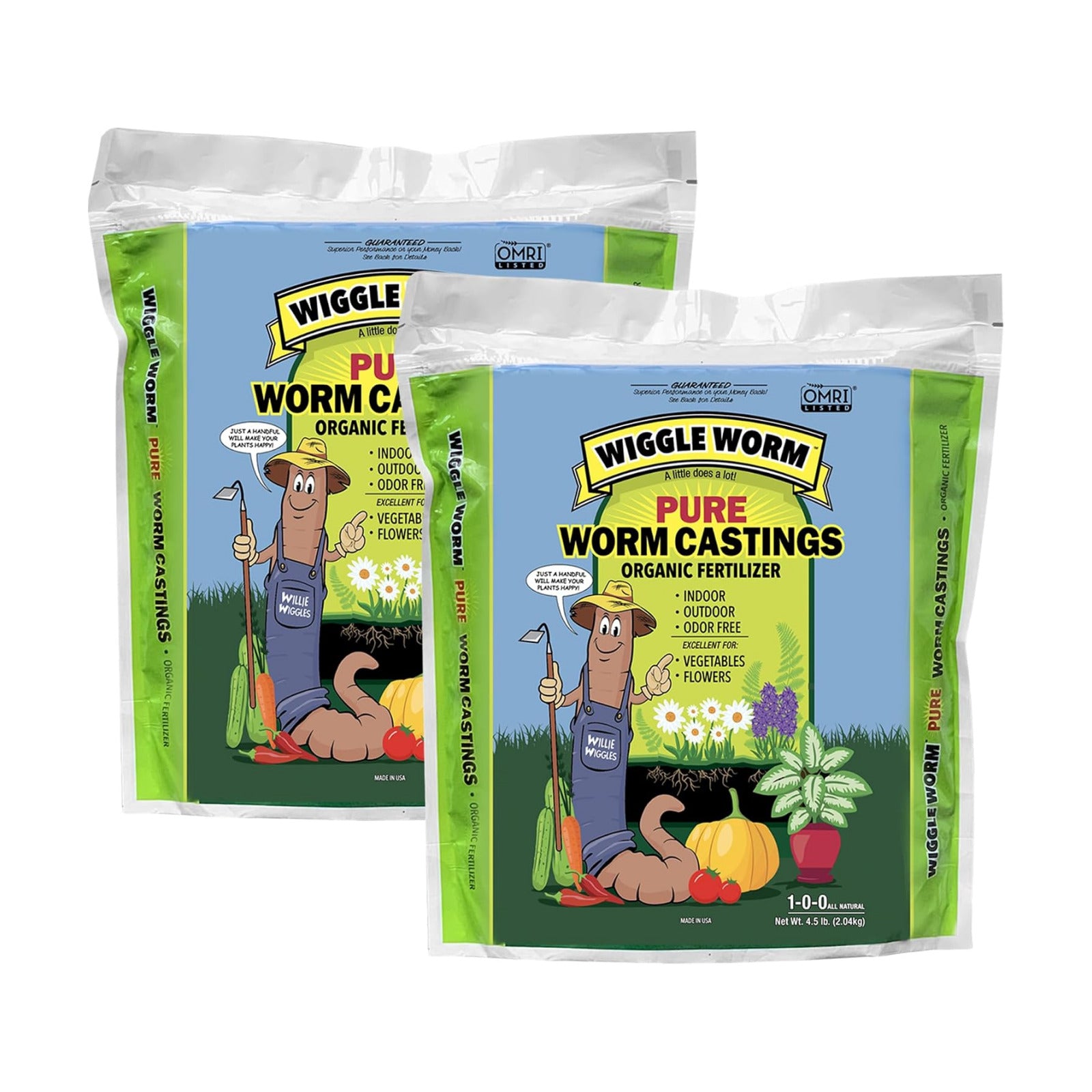 Wiggle Worm 100% Pure Organic Worm Casting Fertilizer, 4.5lb (Pack of 2) | Mineral-Dense Formula Improves Soil