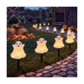 Goothy Halloween Ghosts Pathway Marker Lights, 4 White Ghosts with 4 Stakes, 7Ft Extendable Pathway String Lights, Waterproof for Halloween Lawn Walkway Driveway Markers
