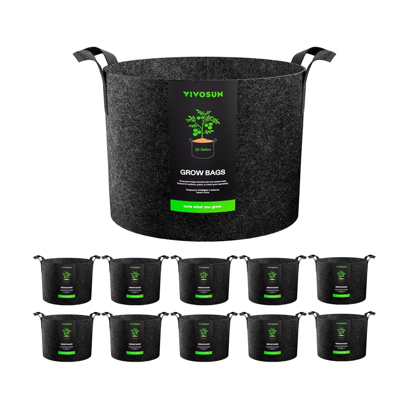 VIVOSUN 10-Pack 30 Gallon Plant Grow Bags Fabric Pots with Handles | 300G Thickened Nonwoven Fabric, Excellent