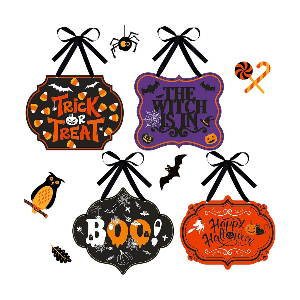 4 Pcs Felt Halloween Signs Wreath Decor for Front Door Indoor, Funny Style