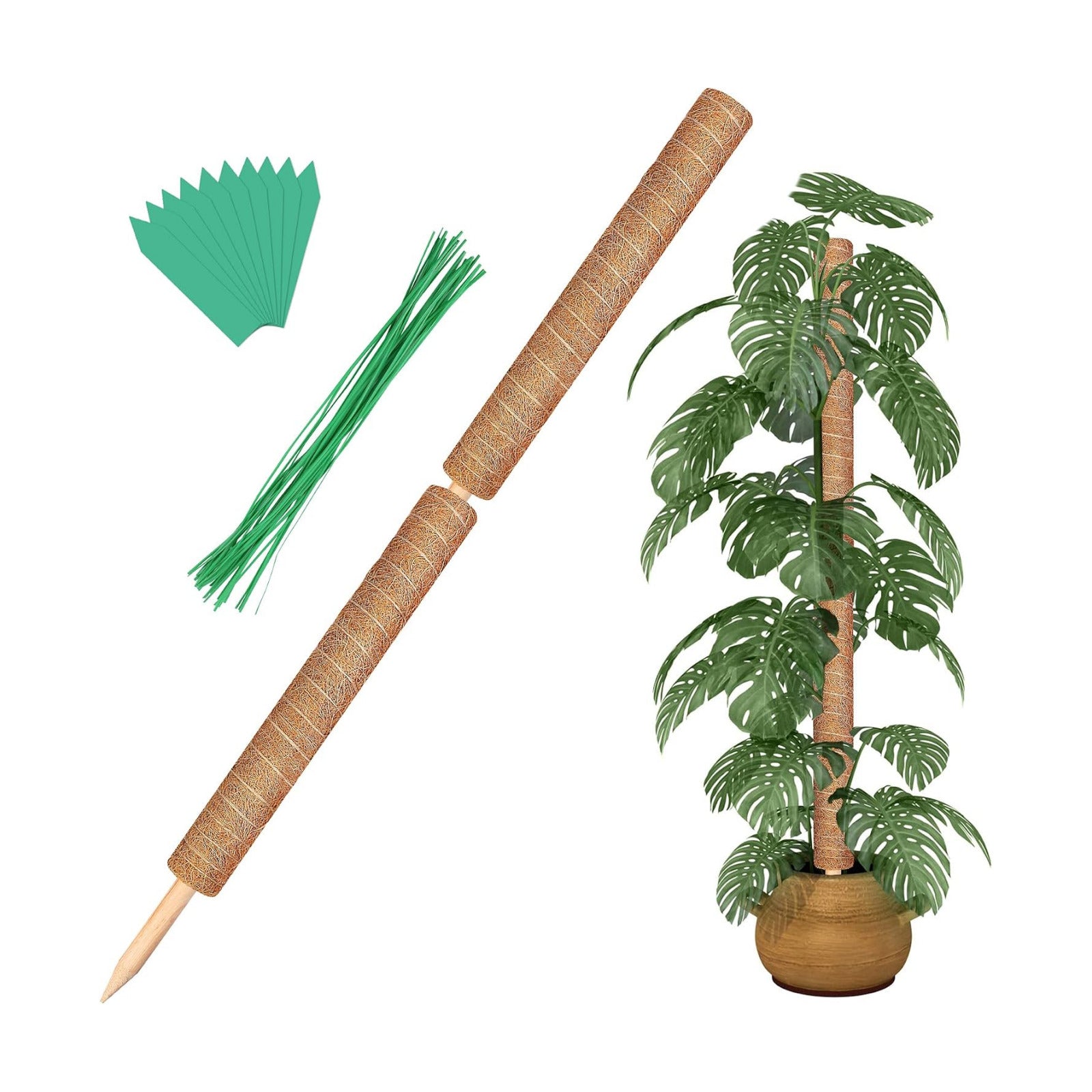 Moss Pole, Augshy Total Length 43 Inch Moss Poles - 2Pcs 24 Inch Plants Support Stakes Pole for Indoor Plants Coir