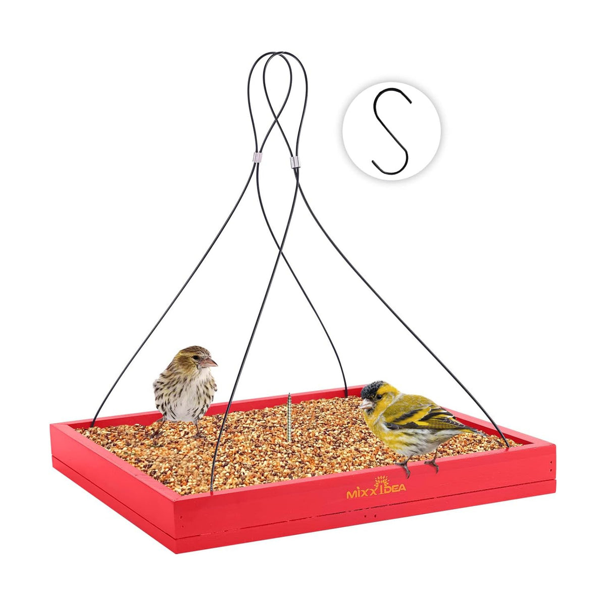 MIXXIDEA Bird Feeder Hanging Tray Seed Tray Wooden Platform Hummingbird Feeder Hanging Tray Mesh Seed Platform for Garden Yard Outside Decoration Attracting for Wild Birds (Red-1pk)