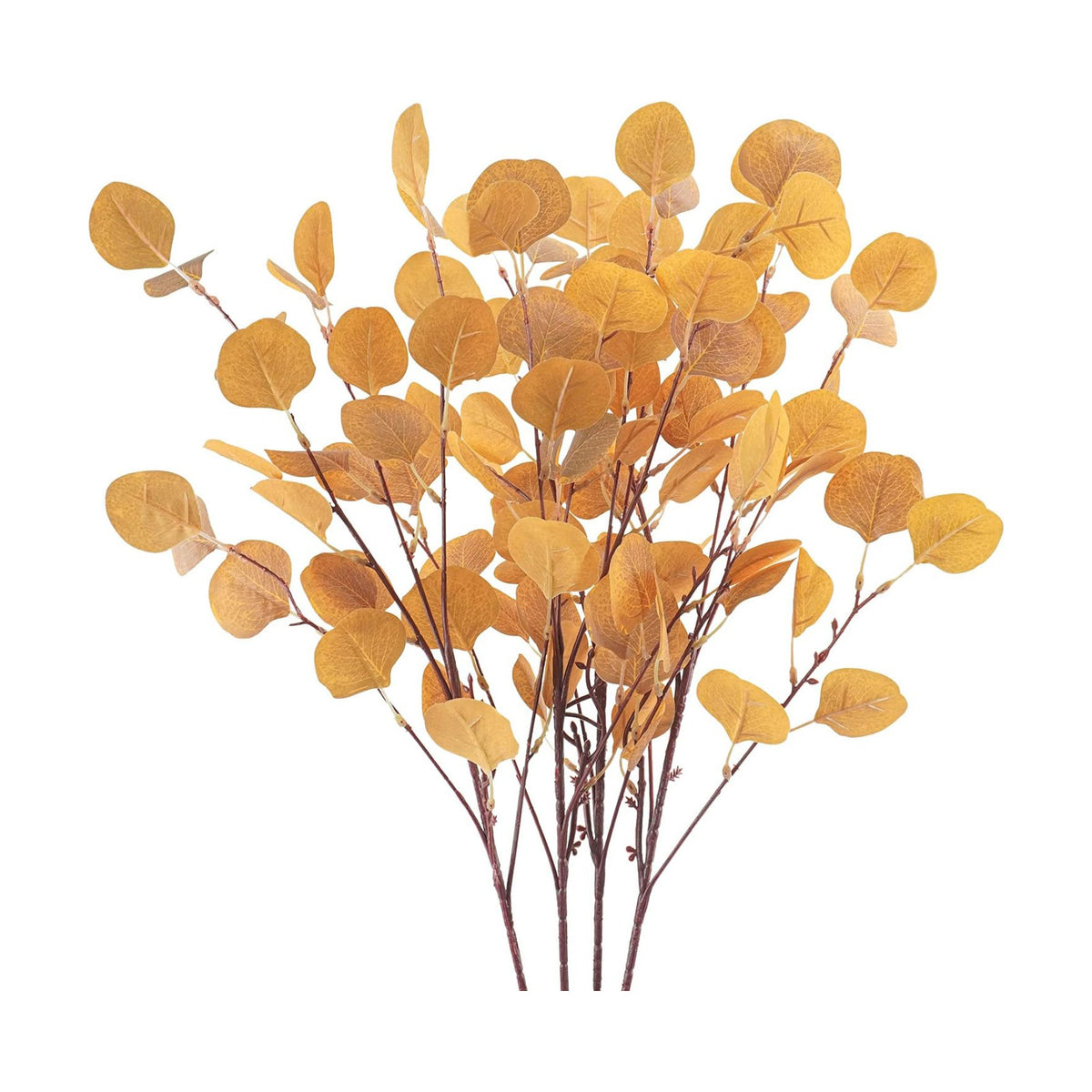4Pcs Artificial Eucalyptus Leaves Stems 33.8‘’ Eucalyptus Branches Orange Fake Fall Flowers for Home Fireplace Farmhouse Party Wedding Table Bathroom Autumn Décor