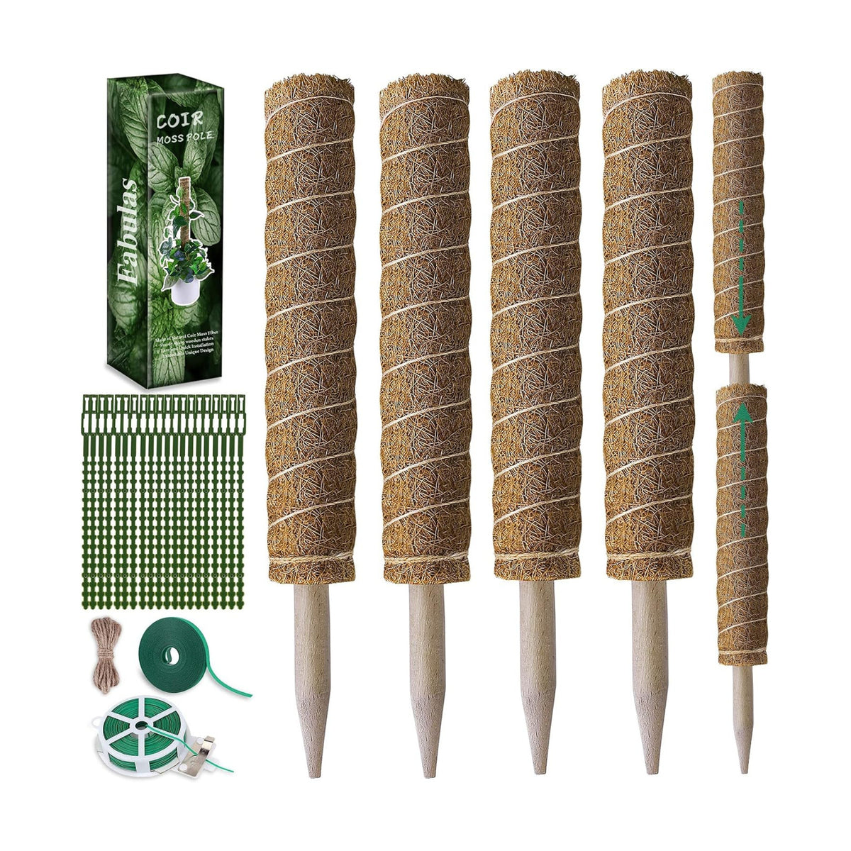 Fabulas Moss Pole 47.5 Inch - Monstera Plant Support, 4 Packs 16 Inch Plant Stakes for Indoor Plants Coco Coir Moss Pole Sticks for Climbing Potted Live Plants, Pothos, Philodendron, with Garden Ties