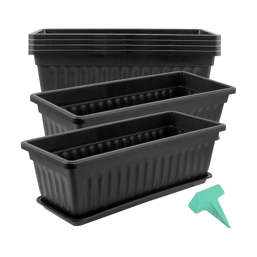 JOIKIT 17 Inches Black Plastic Planter Box, 6 Packs, Good Drainage, Indoor Outdoor Usage, for Garden, Windowsill