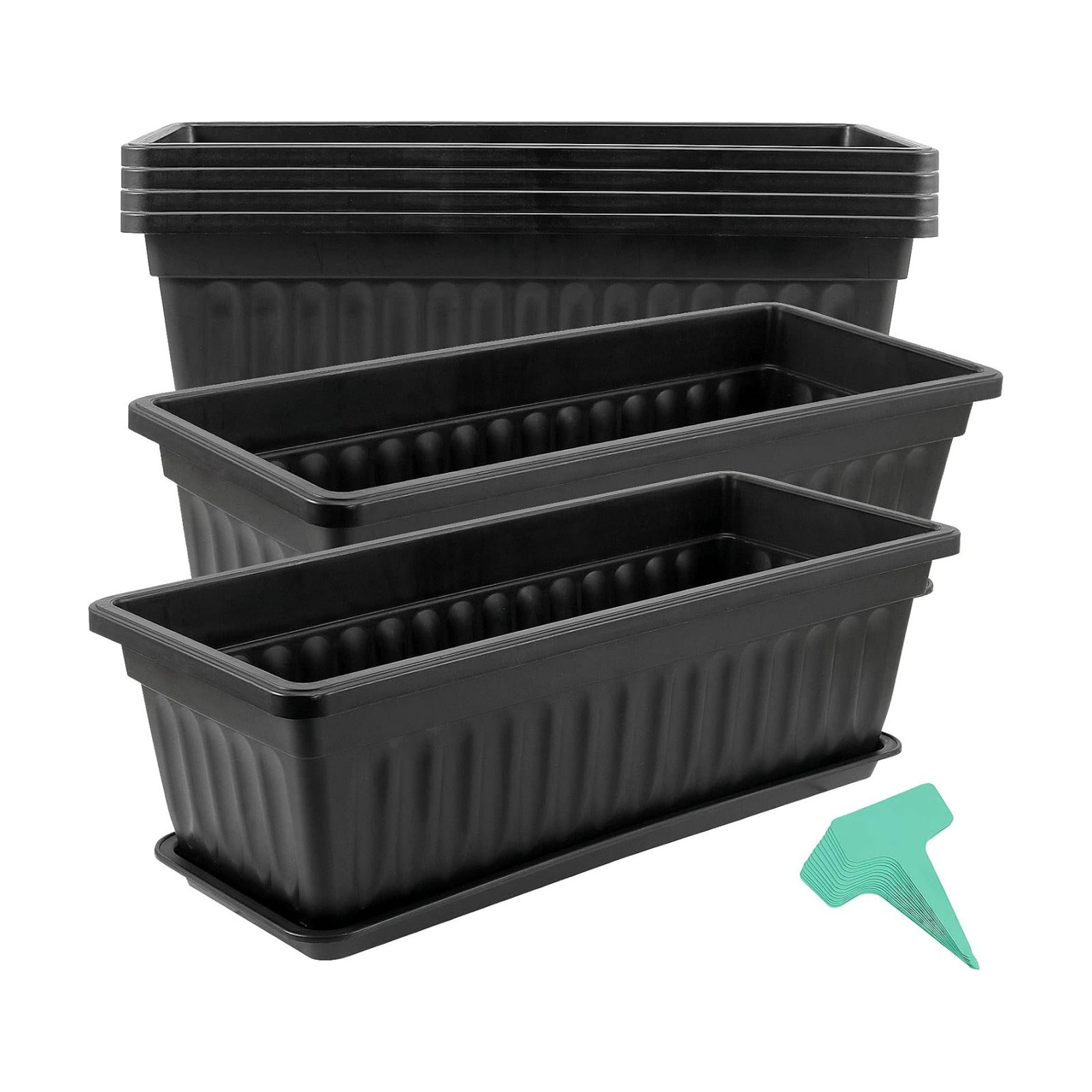 JOIKIT 17 Inches Black Plastic Planter Box, 6 Packs, Good Drainage, Indoor Outdoor Usage, for Garden, Windowsill
