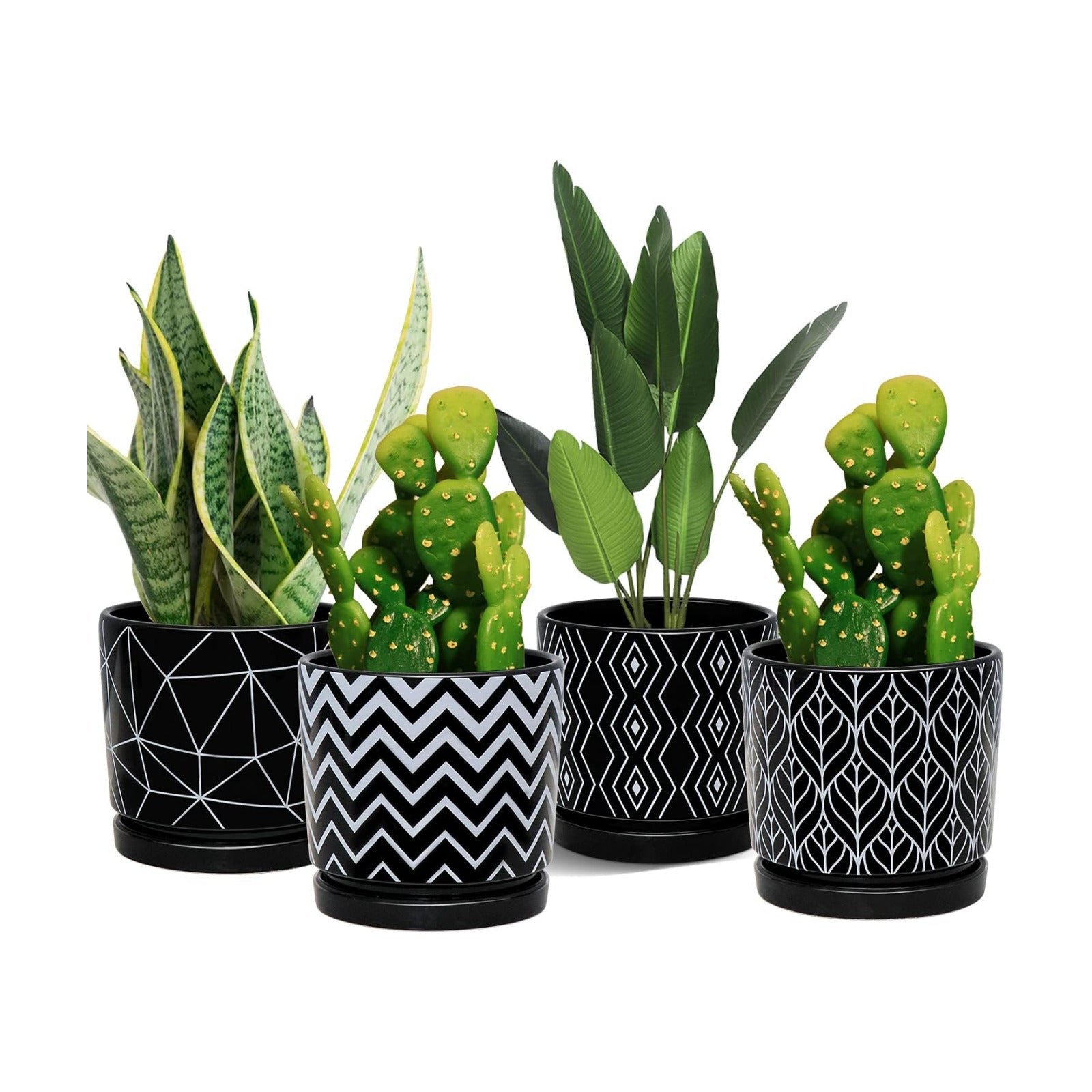 Flower Pots,5.5 Inch Black Ceramic Planters with Drainage Hole Set of 4 | Geometry Pots for Plants | Indoor Cylinder