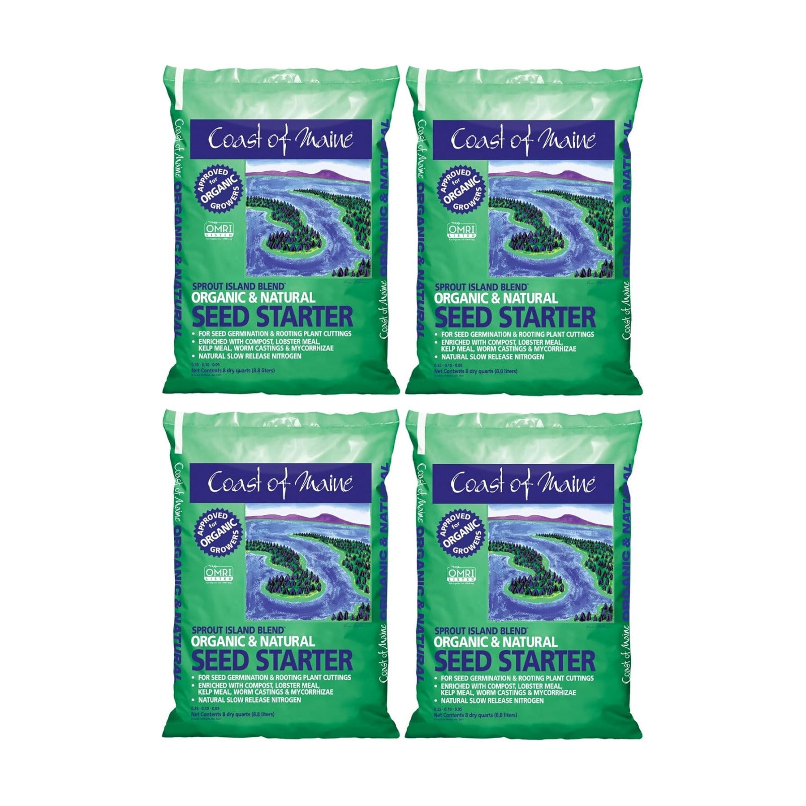 Coast of Maine, 8qt (Pack of 4) Sprout Island Blend, Organic & Natural Seed Starter for Seed Germination & Root Plant