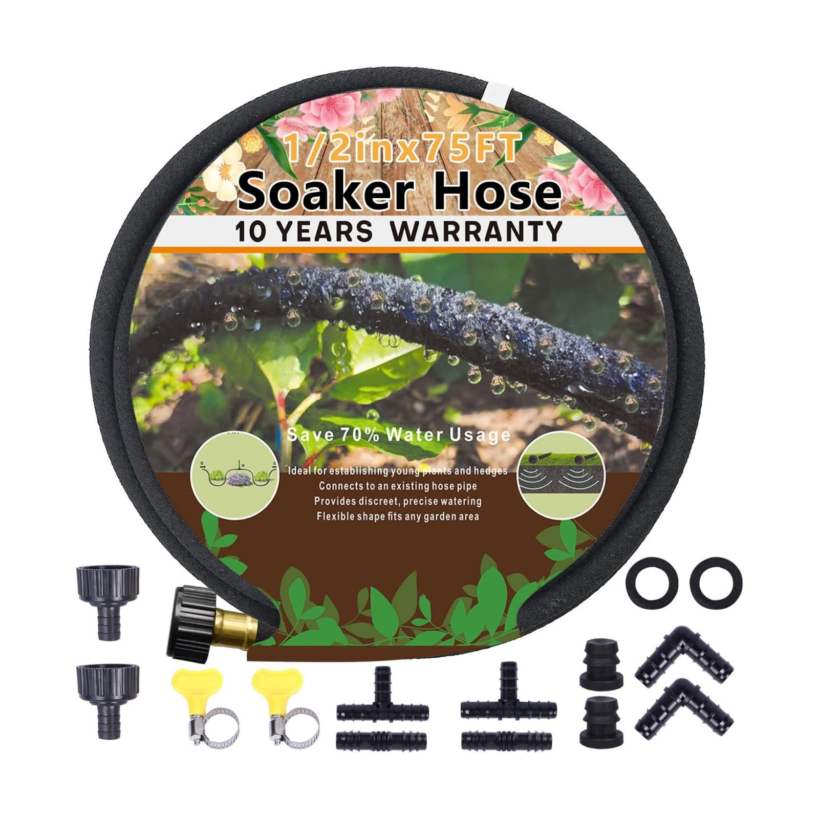 1/2'' Soaker Hose 75 Ft for Garden Beds, Garden Soaker Hose Drip Irrigation System