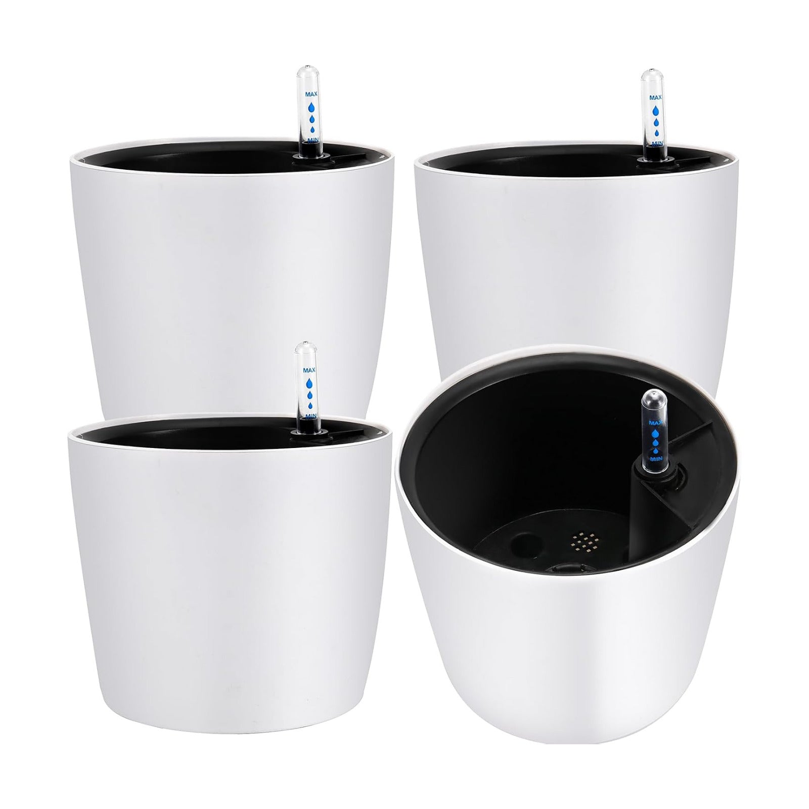 JOIKIT 4 Pack 7 Inches Self Watering Planter, White Plant Flower Pots with Water Level Indicator, Self Watering Pots