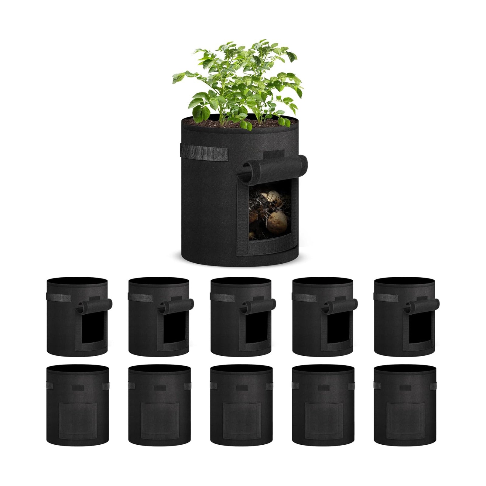 iPower 10-Pack 7-Gallon Potato Grow Bags Thickened Non-Woven Aeration Fabric Container Planter Pots with Handle, Access