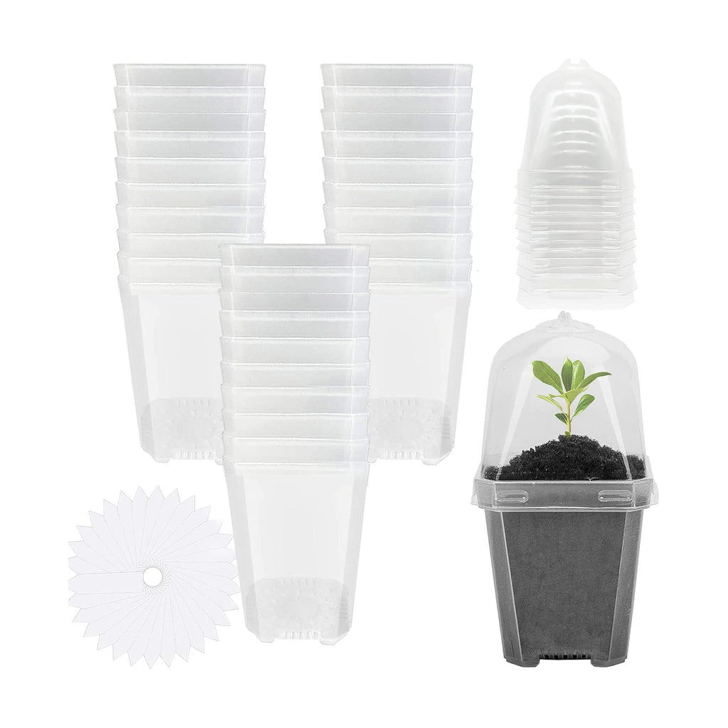 EBaokuup 30PCS Clear Plant Nursery Pots with Humidity Dome - 3" Durable Plastic Gardening Pot, Small Plant Container