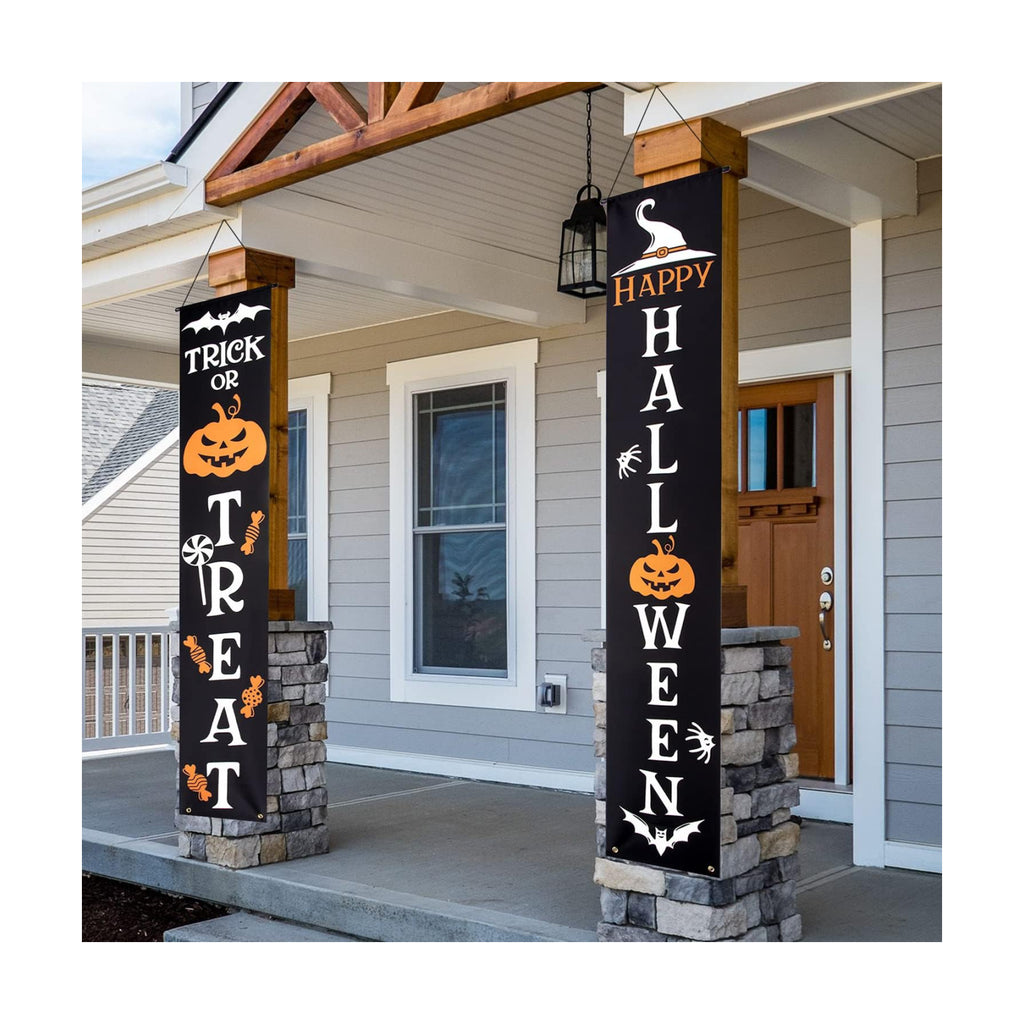 Halloween Porch Banners Pumpkin Trick or Treat Front Door Decorations