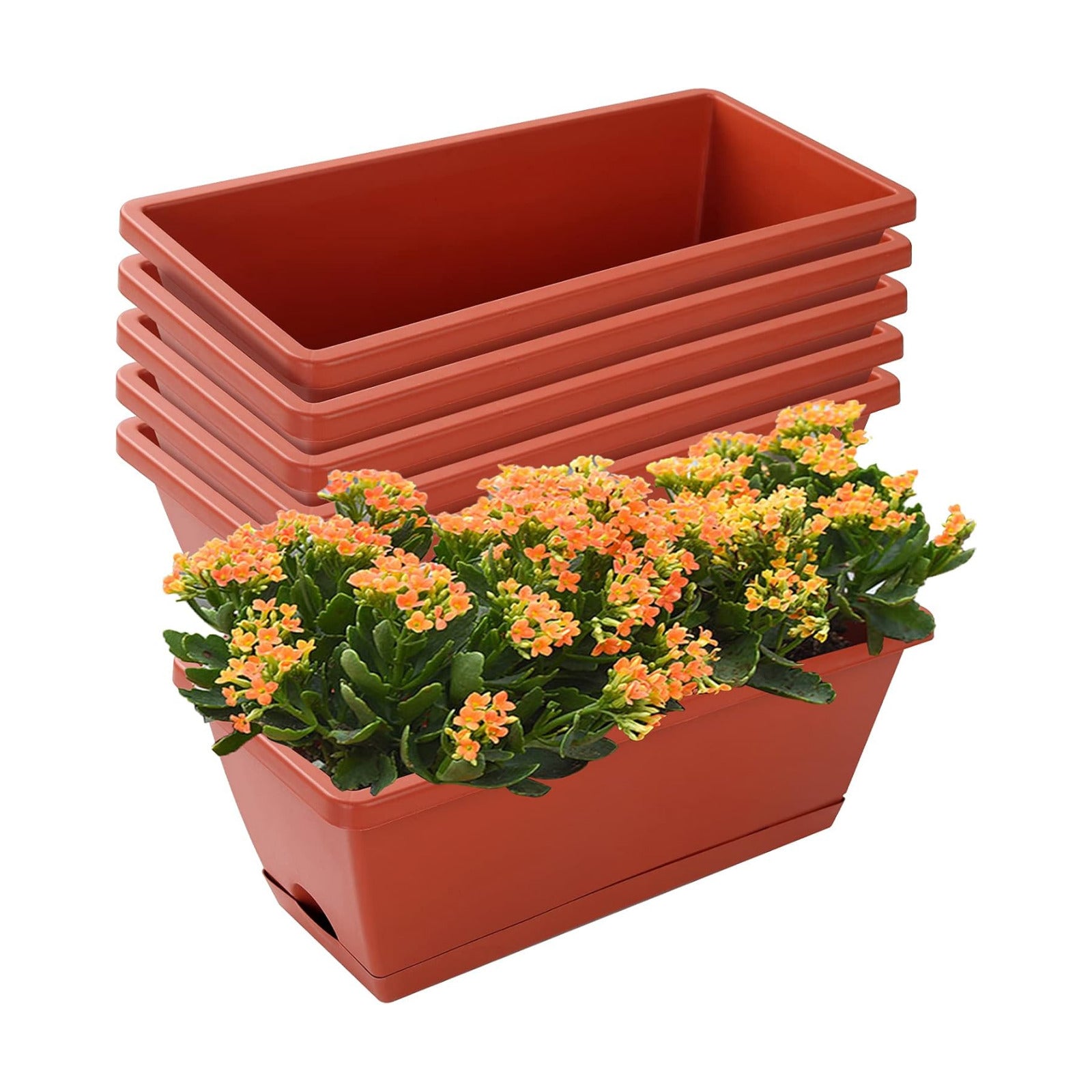 CHUKEMAOYI Window Box Planter, 7 Pack Plastic Vegetable Flower Planters Boxes 17 Inches Rectangular Flower Pots with