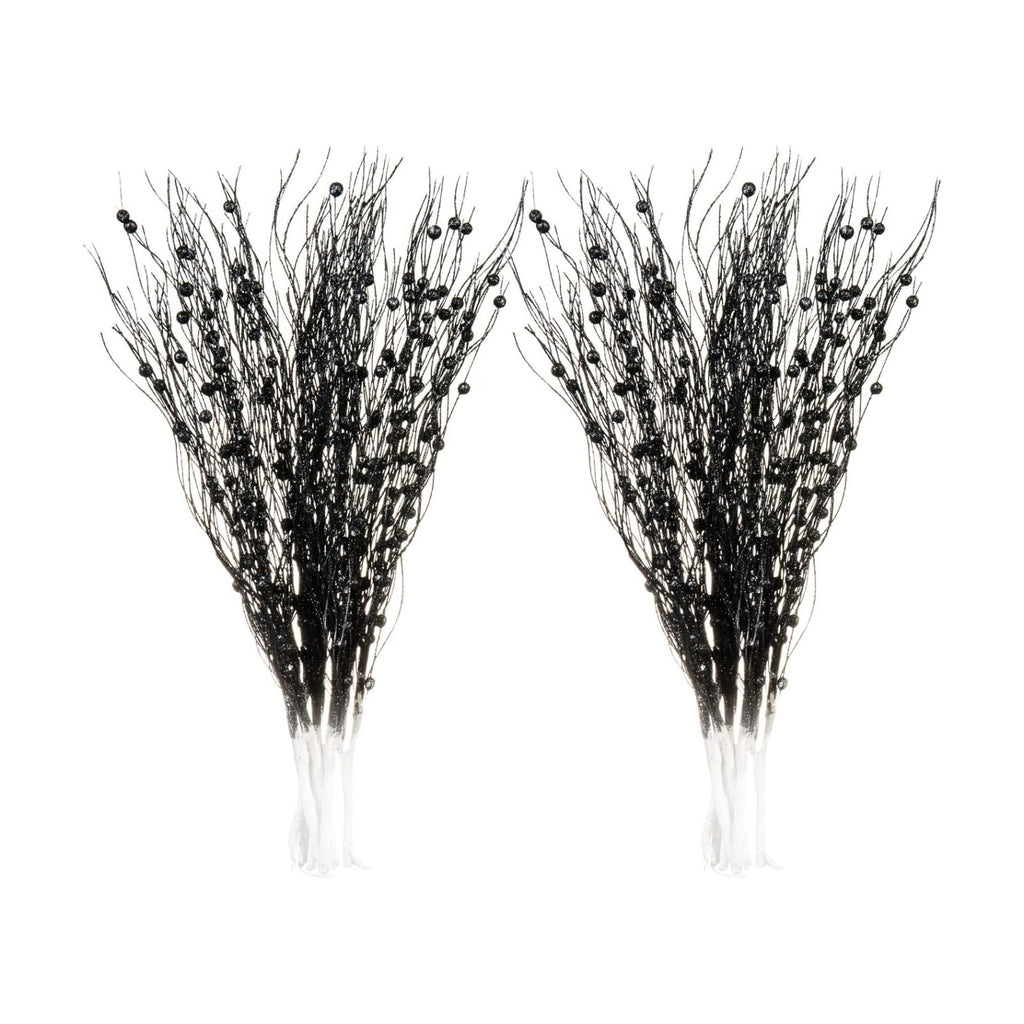 SLK 16-Pack Artificial Glitter Berry Stem Ornaments, Christmas and Halloween Decorative Glittery Twigs, Picks, Branches for Tree, Wreath, Small Vase, Halloween Party (Black)