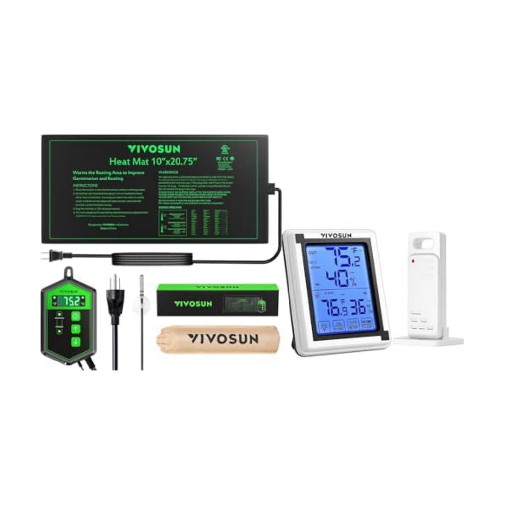 VIVOSUN 10"x20.75" Seedling Heat Mat and Digital Thermostat Combo Set MET Standard & Digital Hygrometer Indoor Outdoor