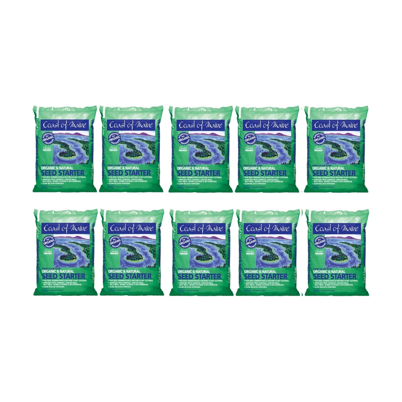Coast of Maine, 16qt (Pack of 10) Sprout Island Blend, Organic & Natural Seed Starter for Seed Germination & Root Plant