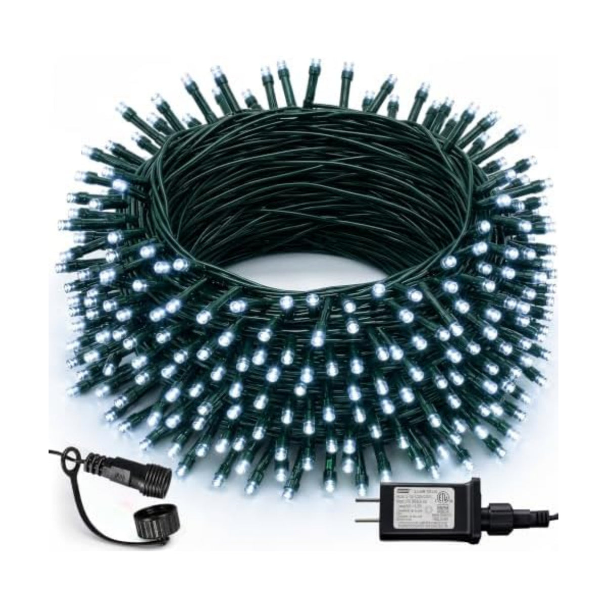 Dazzle Bright 300 LED Christmas String Lights, 100 FT Connectable Waterproof String Lights Green Wire with 8 Modes, Christmas Decorations for Indoor Outdoor Xmas Party Yard Garden (White)
