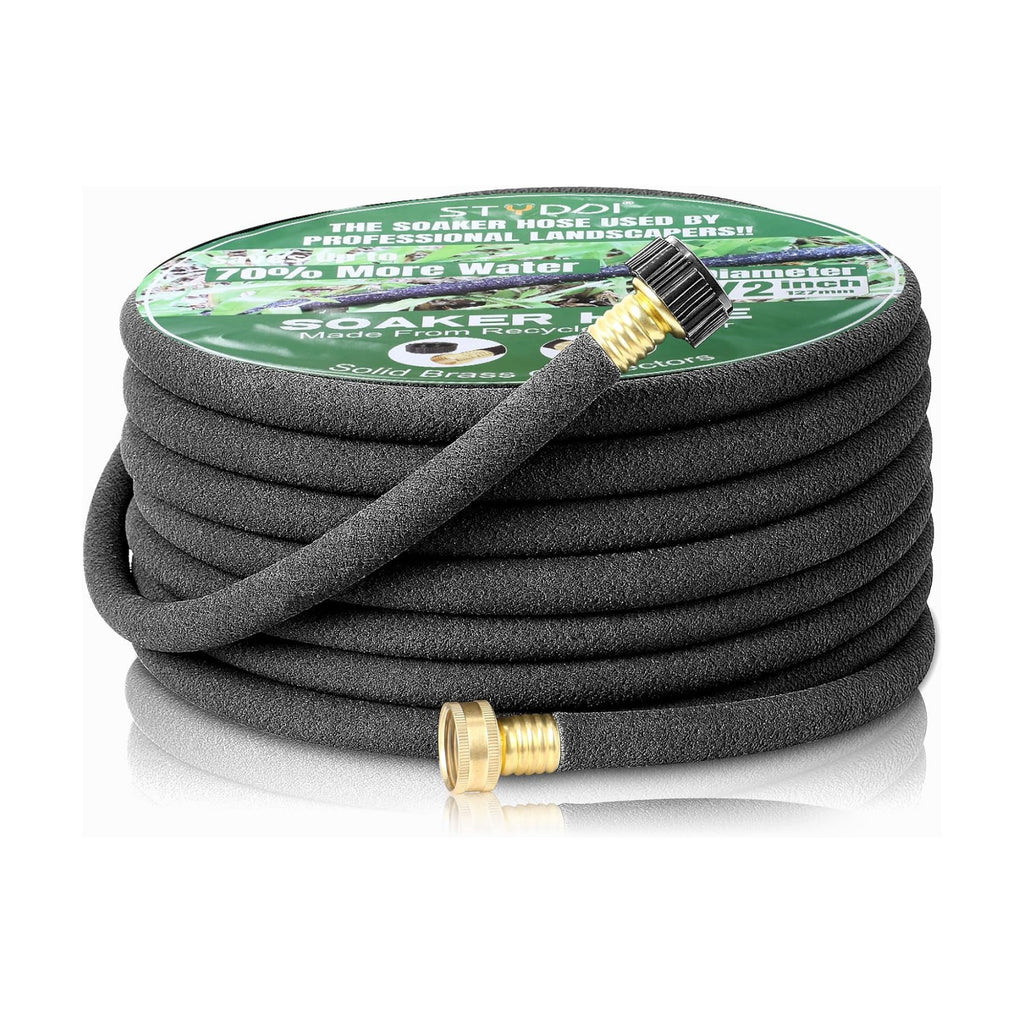 Soaker Hose, 1/2" x 50 FT Round Rubber Garden Soaker Hose, Heavy Duty Water Seeper Soaker Hoses for Foundation