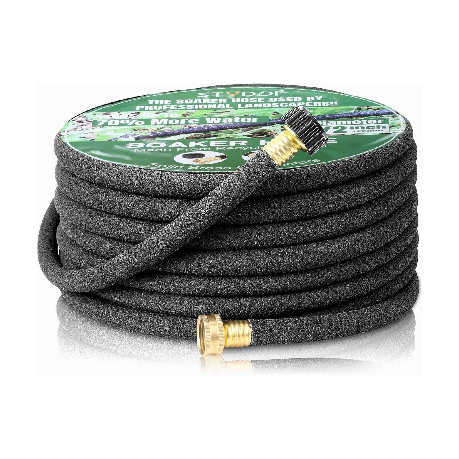 Soaker Hose, 1/2" x 50 FT Round Rubber Garden Soaker Hose, Heavy Duty Water Seeper Soaker Hoses for Foundation
