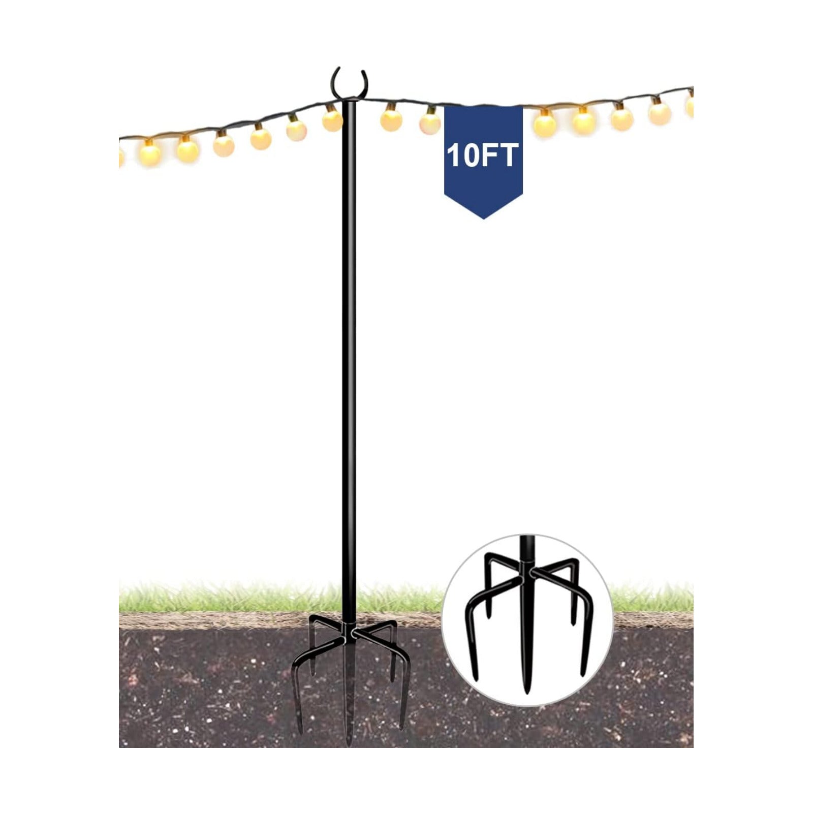 10FT String Light Pole for Outdoor, Heavy Duty Metal Lighting Stand Pole for Garden Lawn Backyard Patio Holiday Wedding
