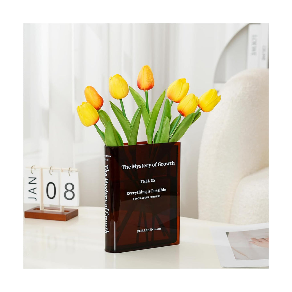Book Vase for Flowers - Aesthetic Room Decor for Modern Home/Office，Brow