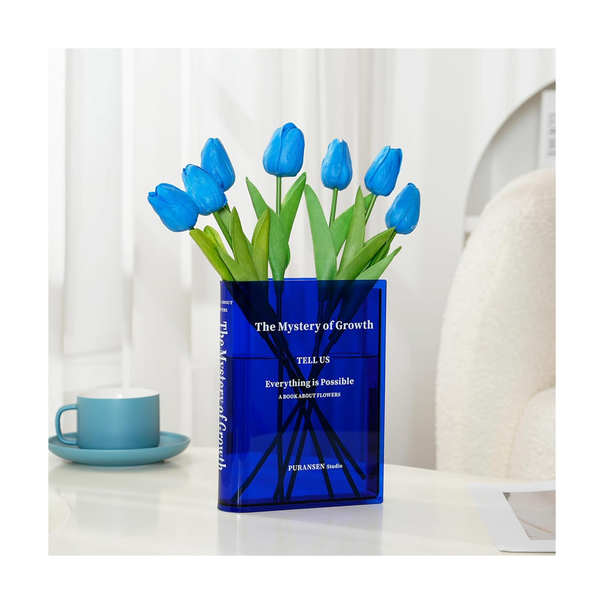 Puransen Clear Book-Shaped Vase for Centerpiece Home Indoor Desk Decor，Blue