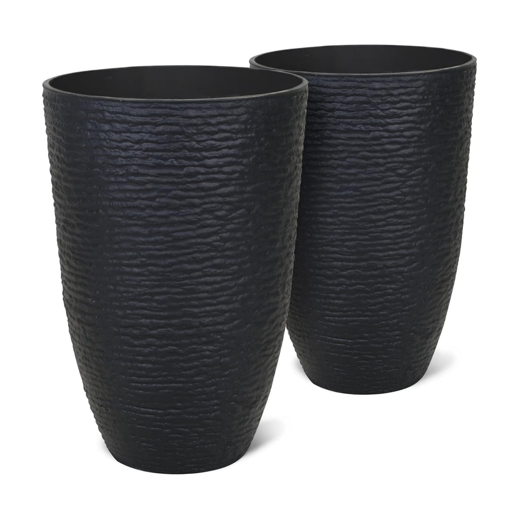 Worth Garden 21" H Tall Planters 2 Pack - 14'' Dia Resin Large Round Black Flower Pots for Outdoor Plants Trees