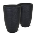 Worth Garden 21" H Tall Planters 2 Pack - 14'' Dia Resin Large Round Black Flower Pots for Outdoor Plants Trees