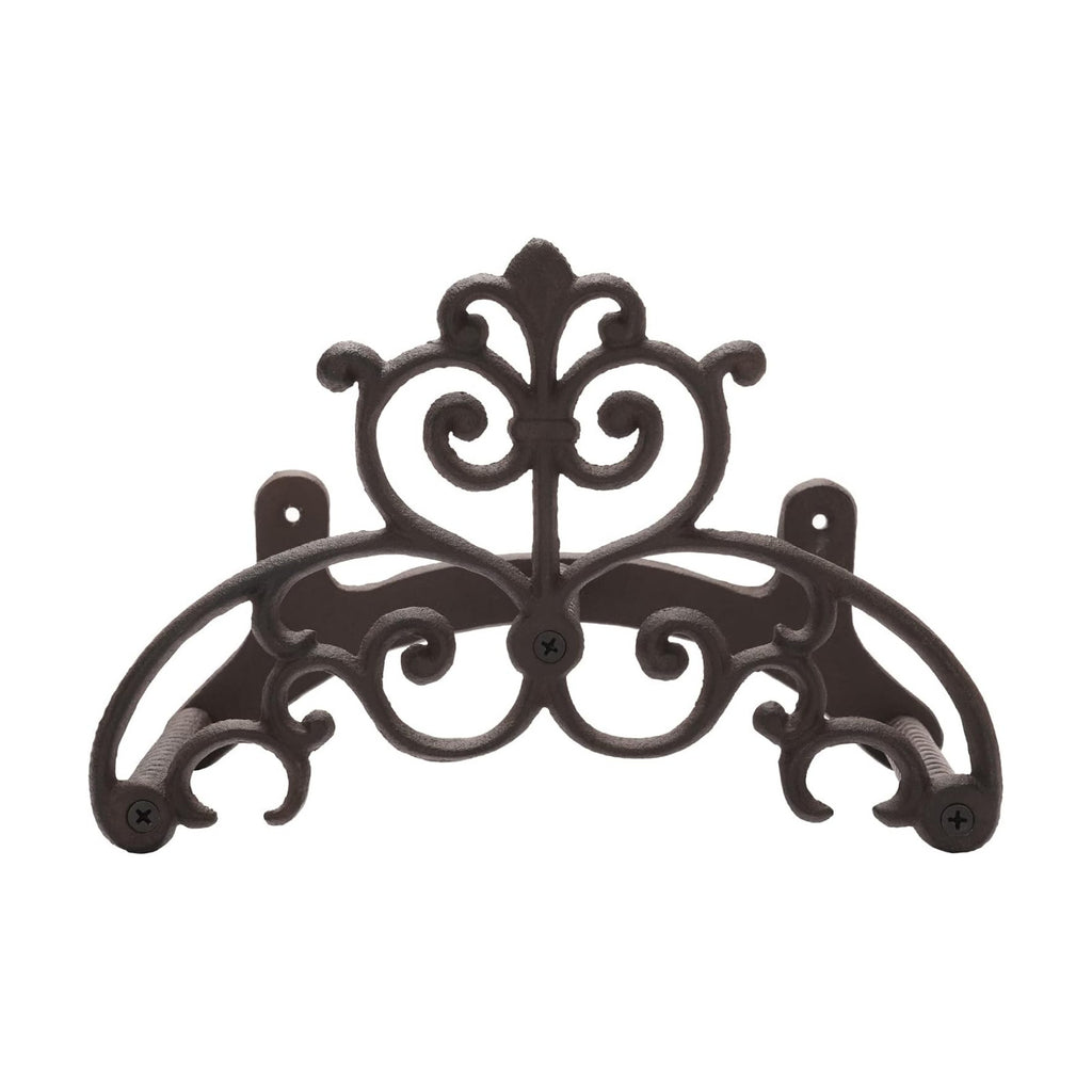 MyGift Brown Heavy Duty Cast Iron Outdoor Garden Water Hose Hanger | Wall Mounted Hose Reel with Vintage Scrollwork