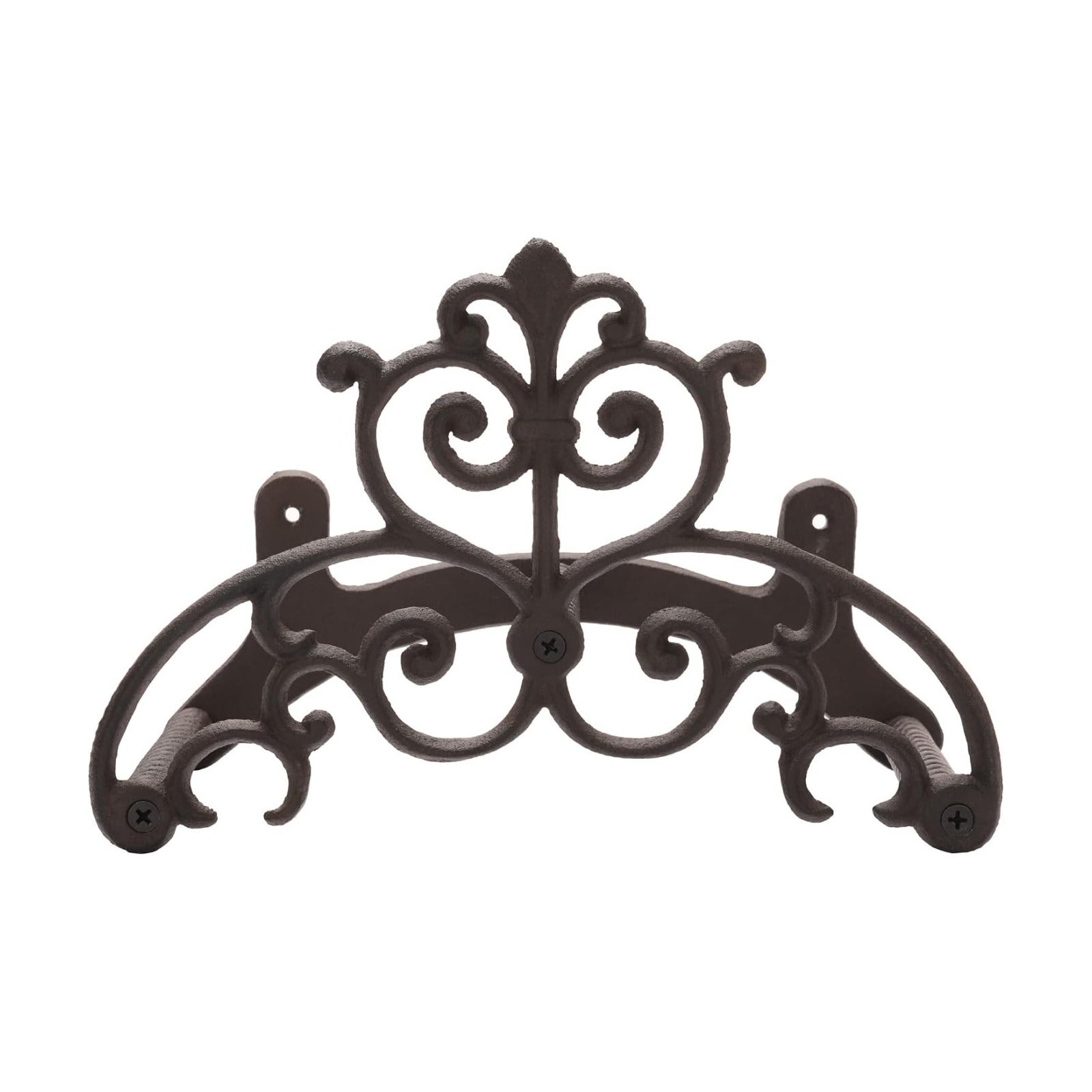 MyGift Brown Heavy Duty Cast Iron Outdoor Garden Water Hose Hanger | Wall Mounted Hose Reel with Vintage Scrollwork
