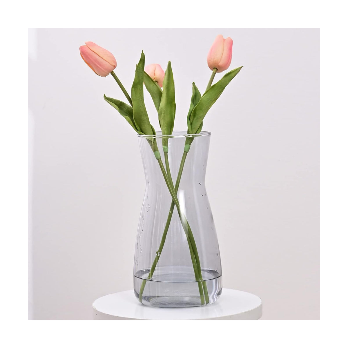8 Inch Gray Glass Vase for Flowers, Modern Boho Table Decor