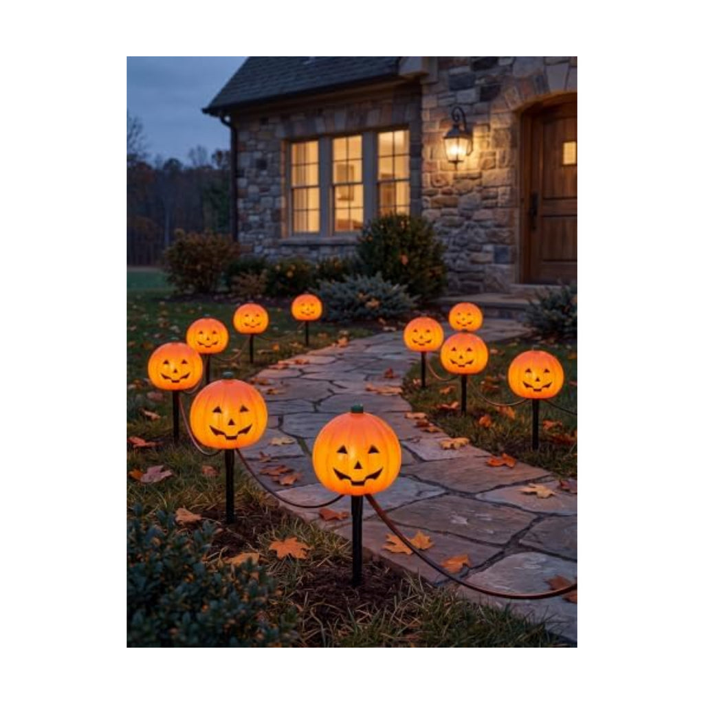 Halloween Pumpkin Pathway Lights, 4 Pack LED Yard Stake Lights Decor