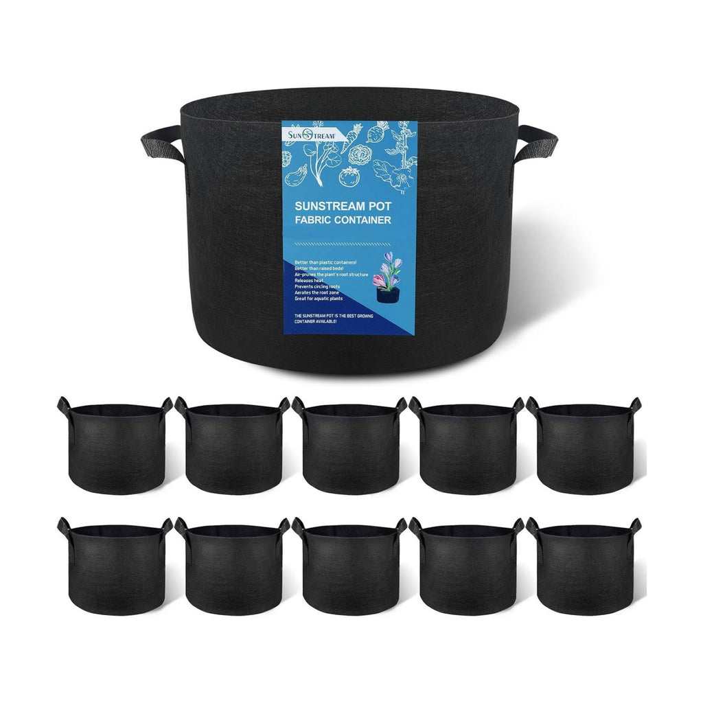 SunStream 5 Gallon Grow Bags 10 Pack | Heavy Duty 300G Thickened with Handles Nonwoven Fabric Garden Pots for Indoor