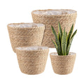 Set of 4 Seagrass Planter Basket, 6" 7" 9" 10" Hand Woven Plant Basket with Waterproof Plastic Liner, Round Natural Flower Pot for Indoor Outdoor Modern Home Decoration, Brown