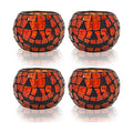 SHMILMH Halloween Candles Holder Set of 4, Grimace Tealight Holders, Handmade Mosaic Pumpkin Glass Votive Candle Holders for Halloween Table Centerpiece Home Decor