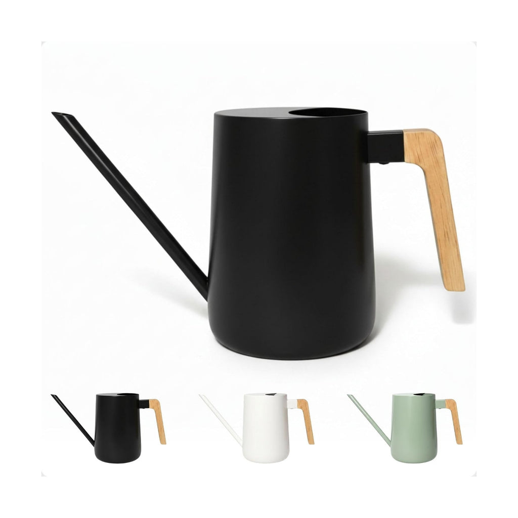Metal Small Indoor Watering Can with Long Spout & Real Wood Handle, 35oz | Long Spout, Stainless Steel, Real Wood