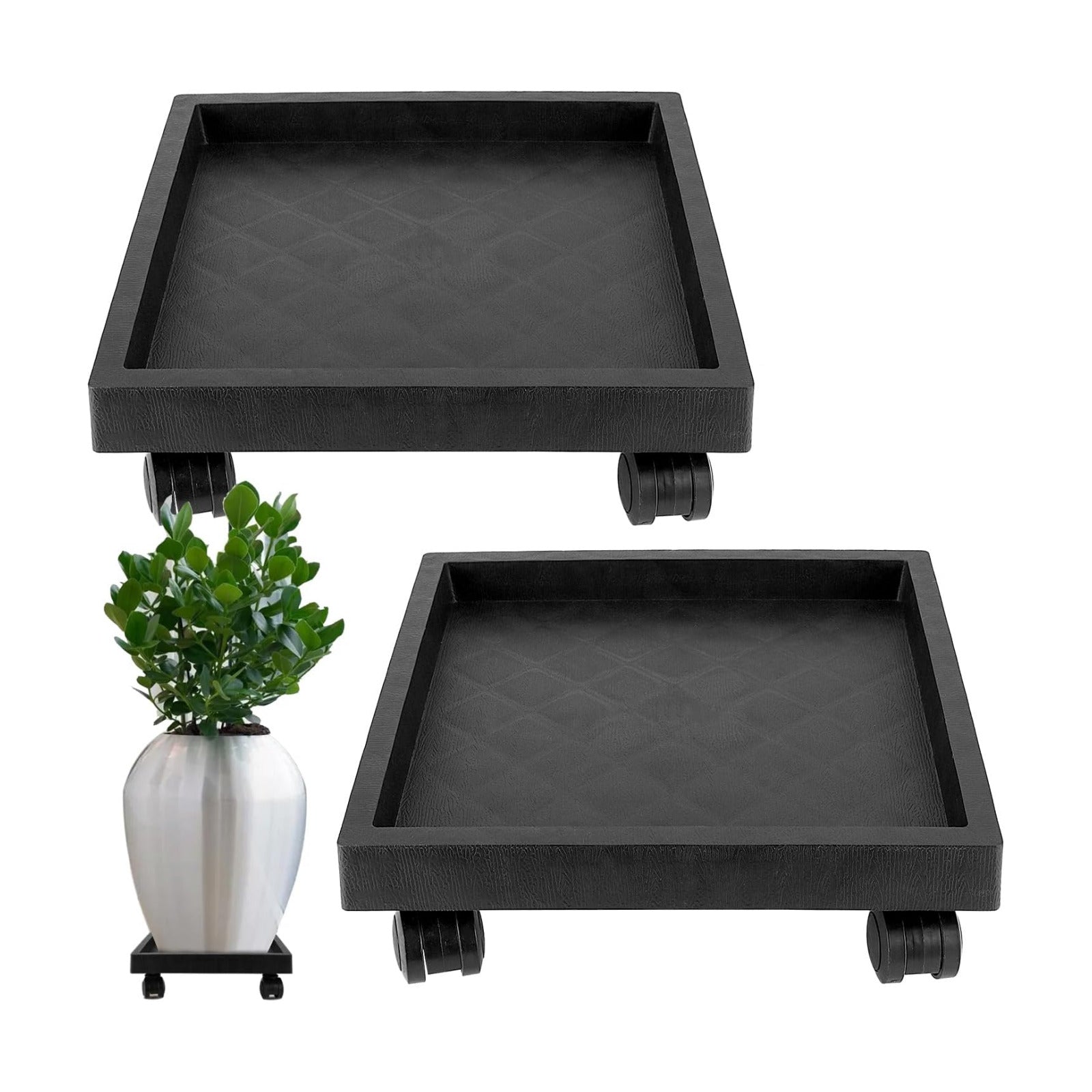JOIKIT 2 Pack 11.8 Inch Square Plant Caddy with Wheels,Charcoal Gray | Heavy Duty Rolling Plant Stand, Wheeled Planter
