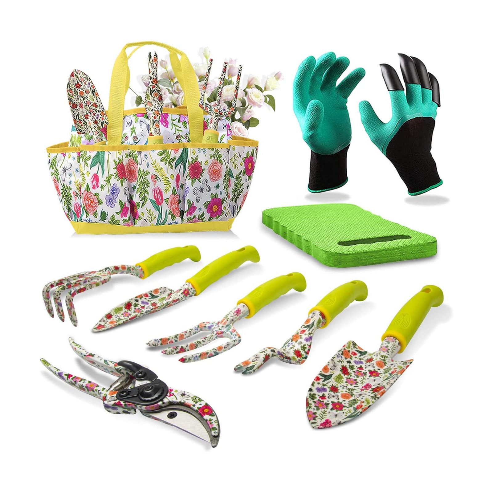 Garden Tool Set 9 Piece Heavy Duty Aluminum Gardening Hand Tools Kit Cute Gardening Supplies with Non-Slip Rubber Grip