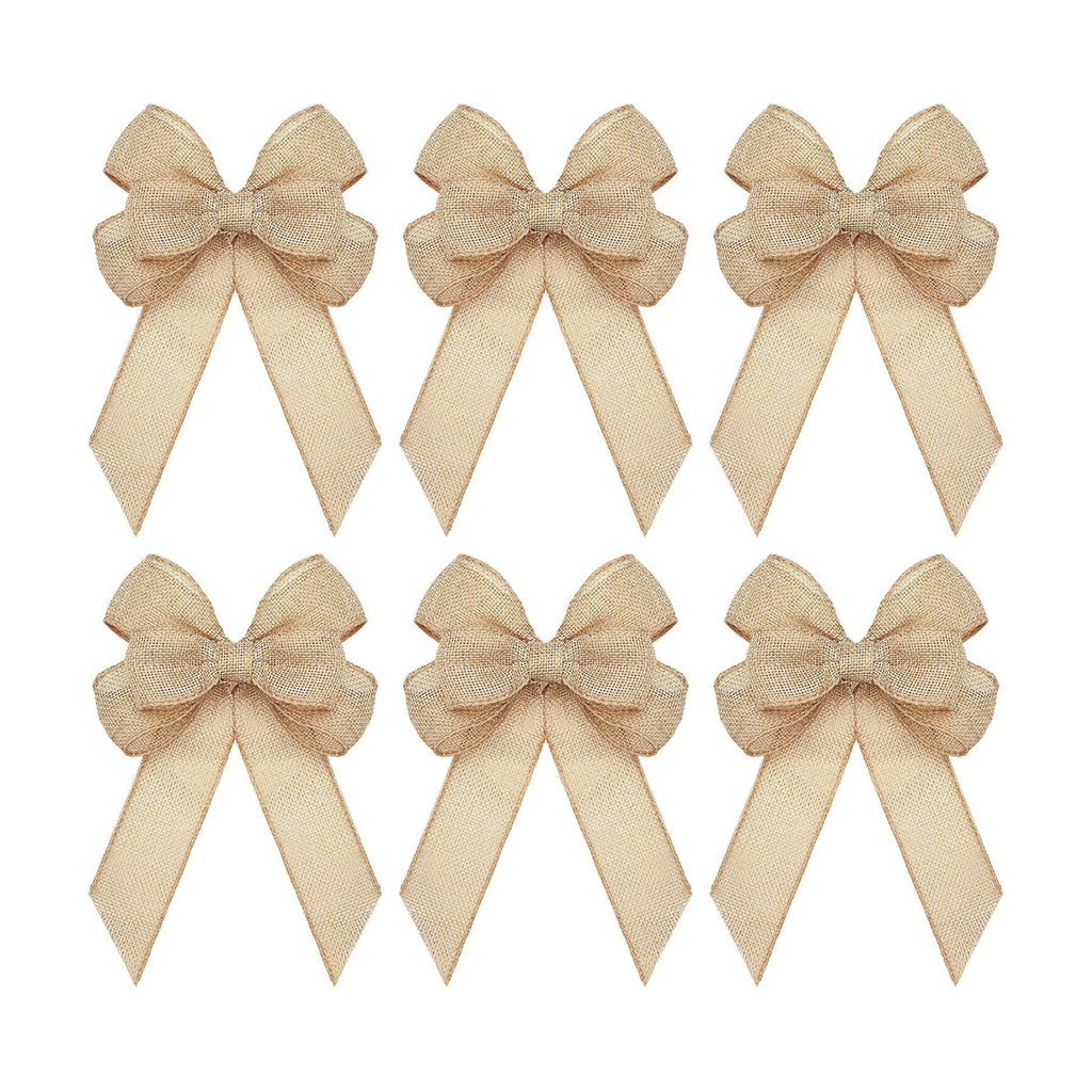 Xinnun 6 Pcs Christmas Burlap Bows Wreath Bows,Plain Style,Beige
