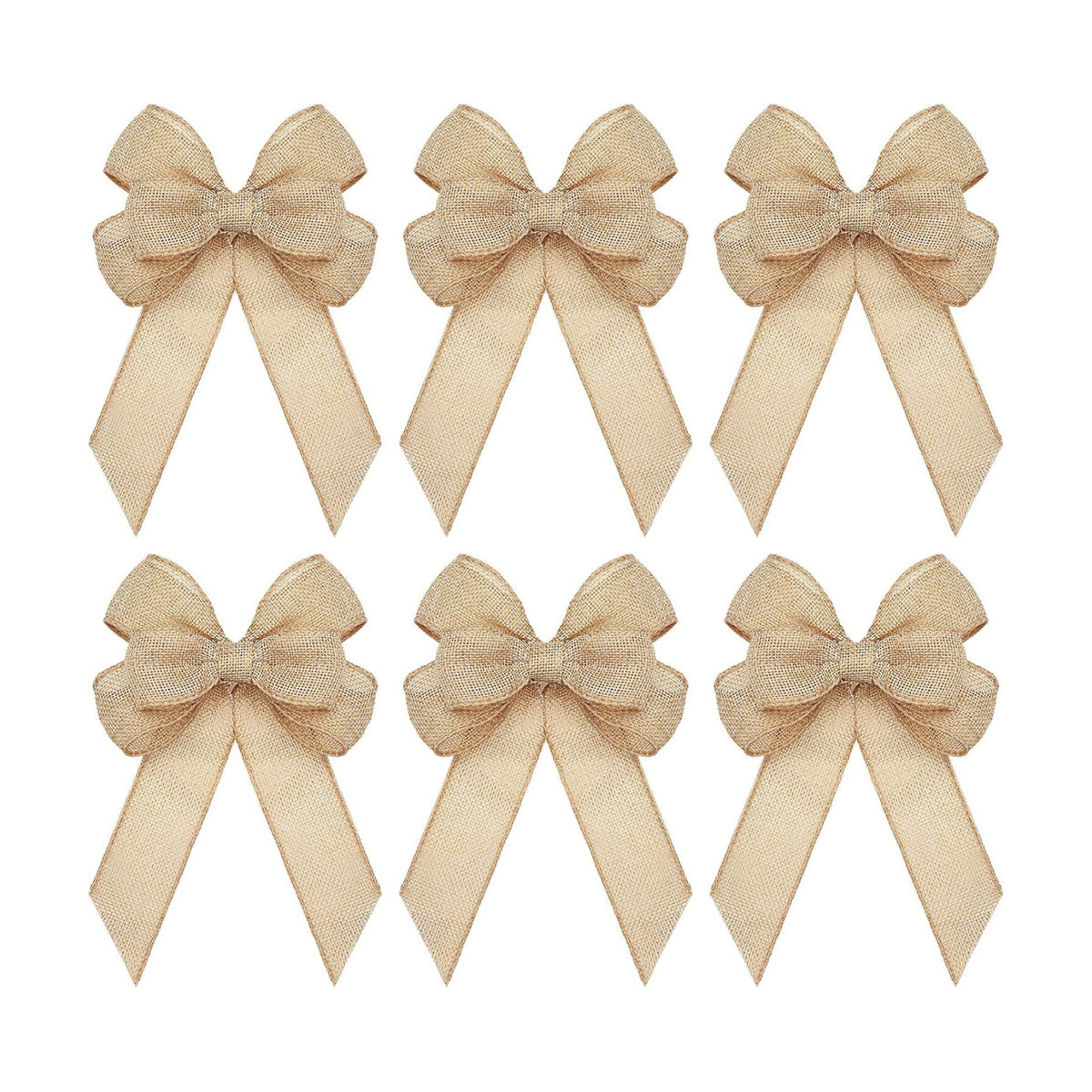 Xinnun 6 Pcs Christmas Burlap Bows Wreath Bows,Plain Style,Beige